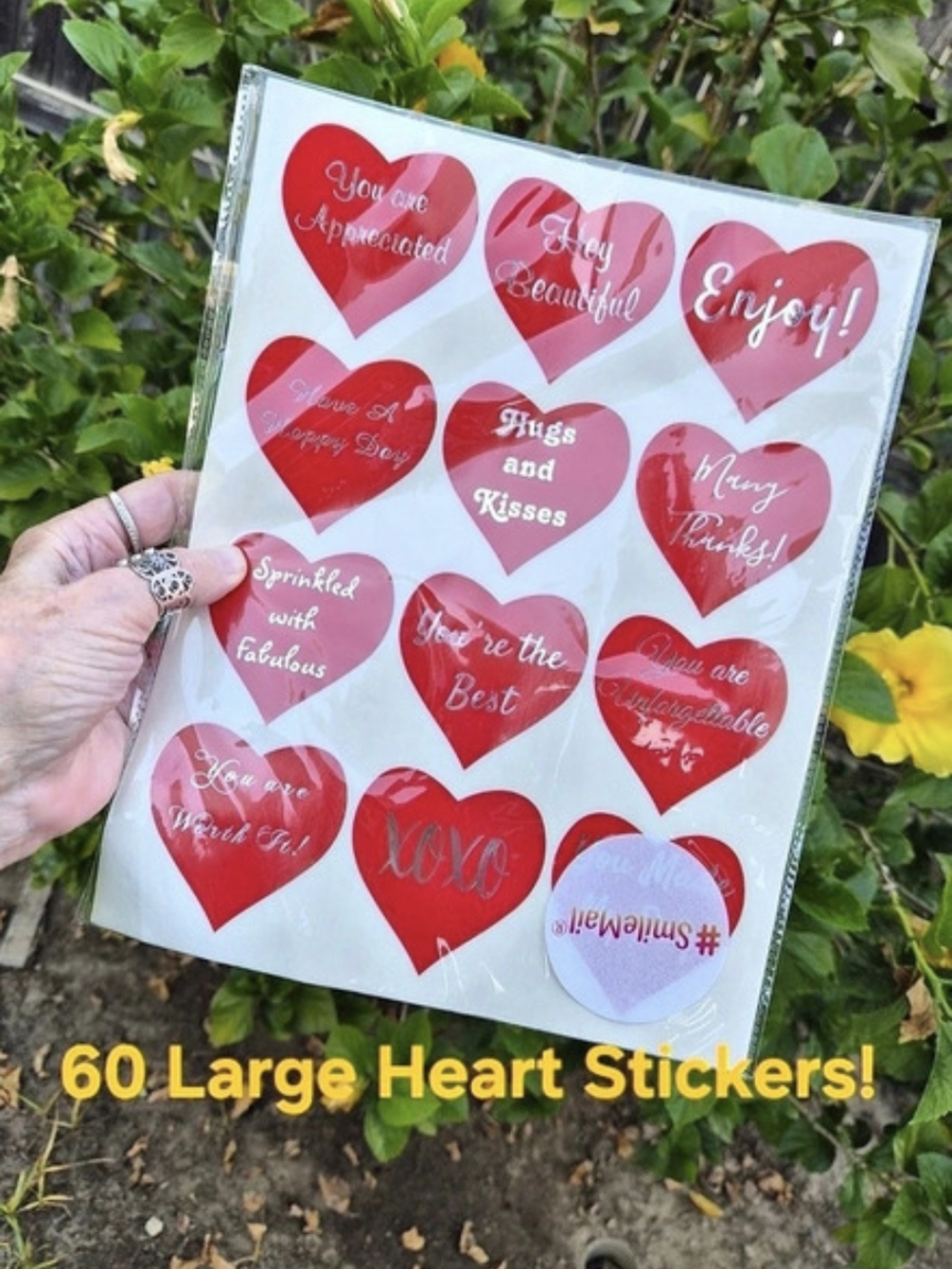 NEW Sheet of 60 Large Heart Stickers 2.5” x 2.5” Shipping Supply